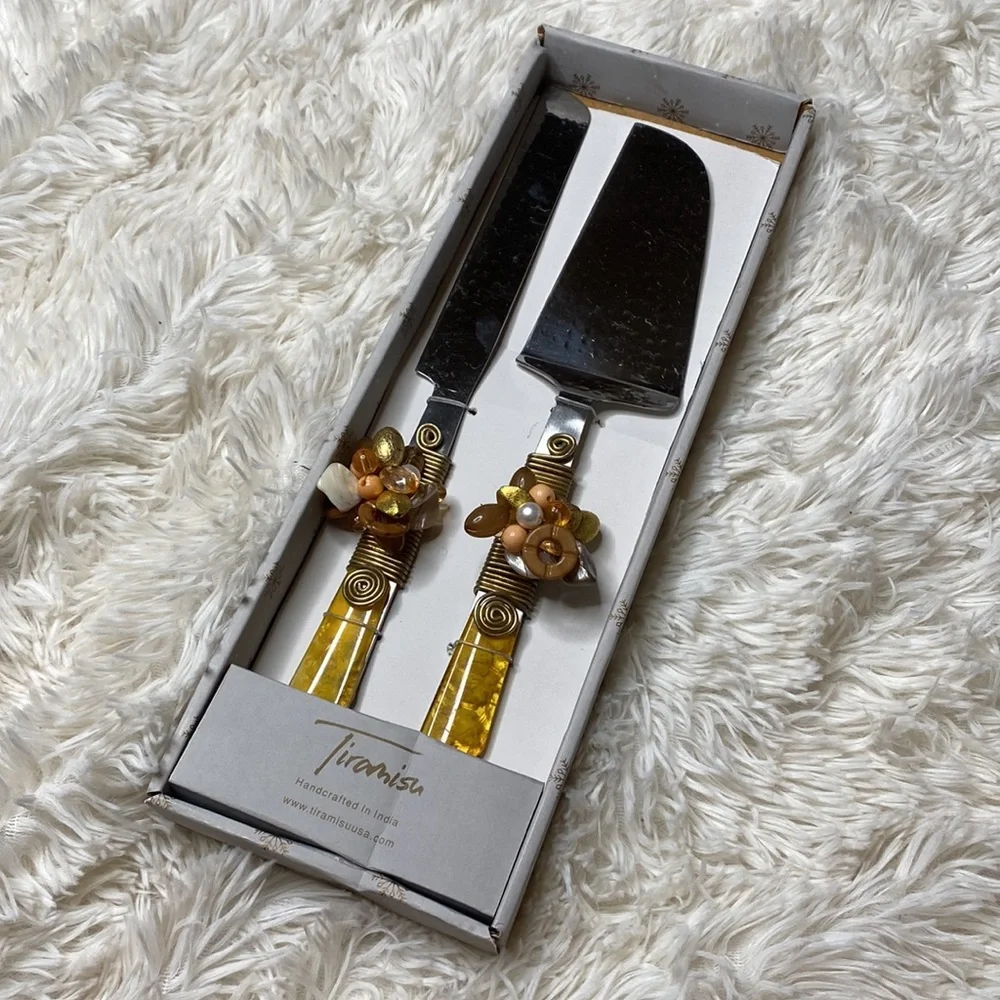 Tiramisu Gold Yellow Jewel Stone Encrusted 2 Piece Serving Piece Set